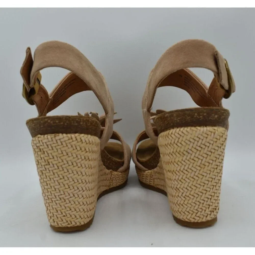Sofft Womens Size 8 Cali Rose Taupe Suede‎ Wedge Sandals Shoes